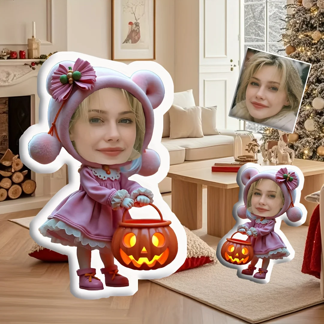 1 Custom Photo DIY Halloween Themed Pillow, Fun Design Hug Pillow, Soft and Comfortable, Memorial Gift for Family, Friends, Love