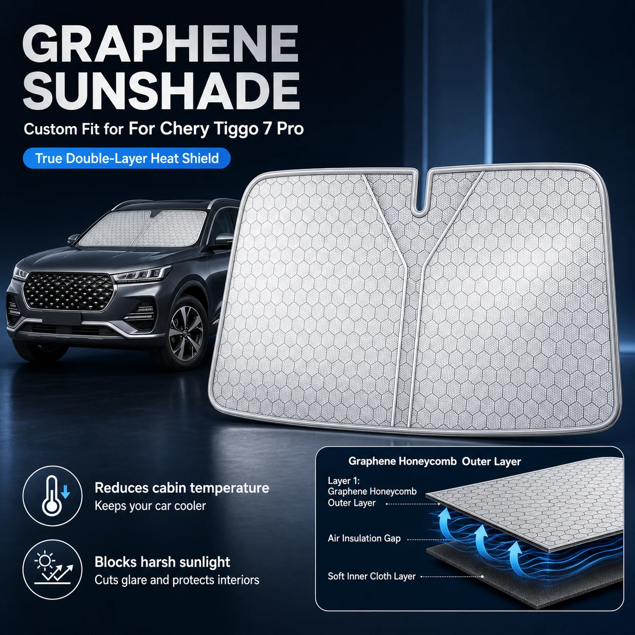 For Chery Tiggo 7 Pro Graphene Windshield Sunshade Custom Fit Car Sunshade UV Sun Protection Car Interior Accessories