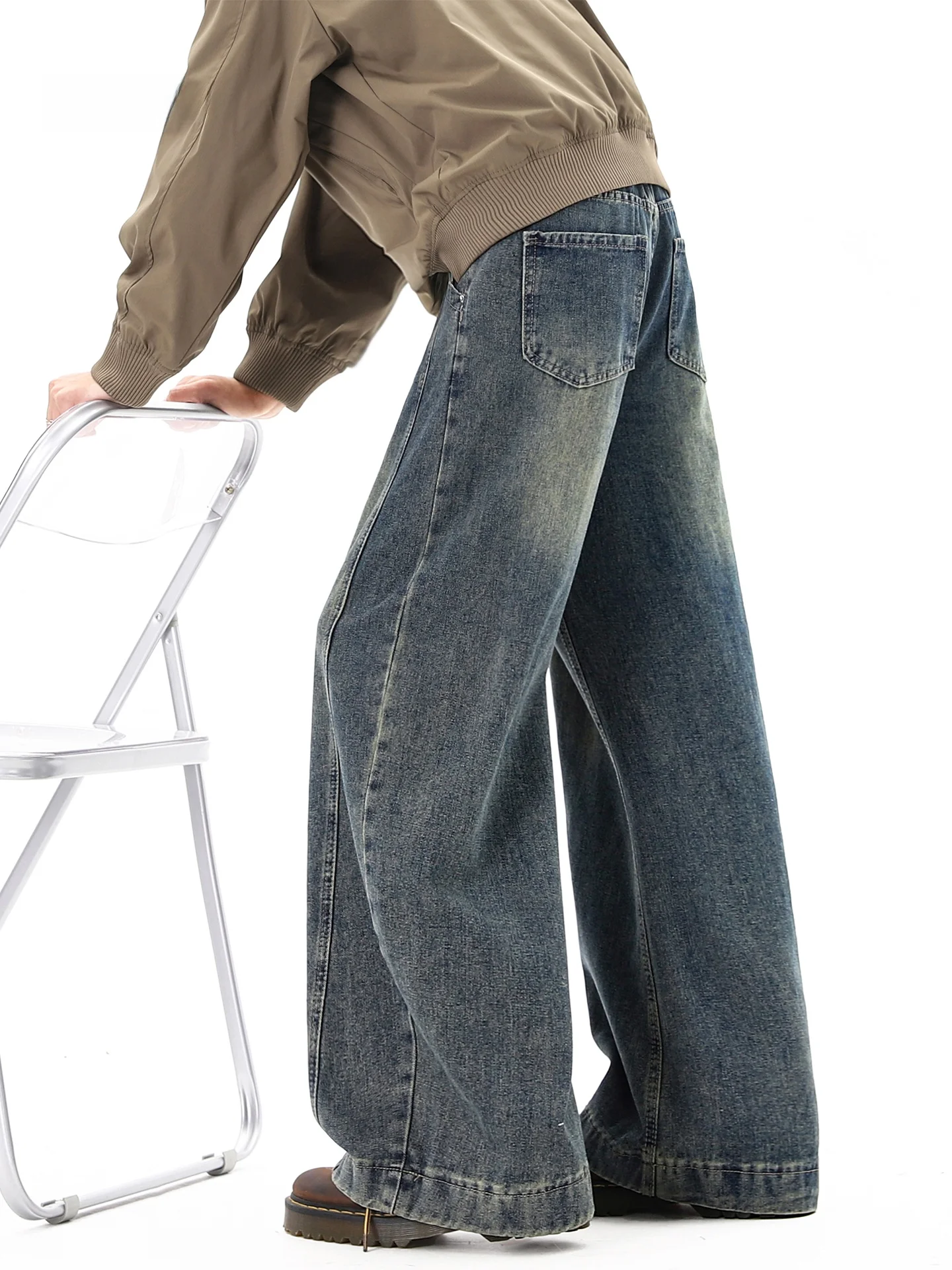 

American Retro Cleanfit Wide Leg Casual Jeans Men Spring High Street Trendy Brand Loose Straight Loose Leg Casual Pants