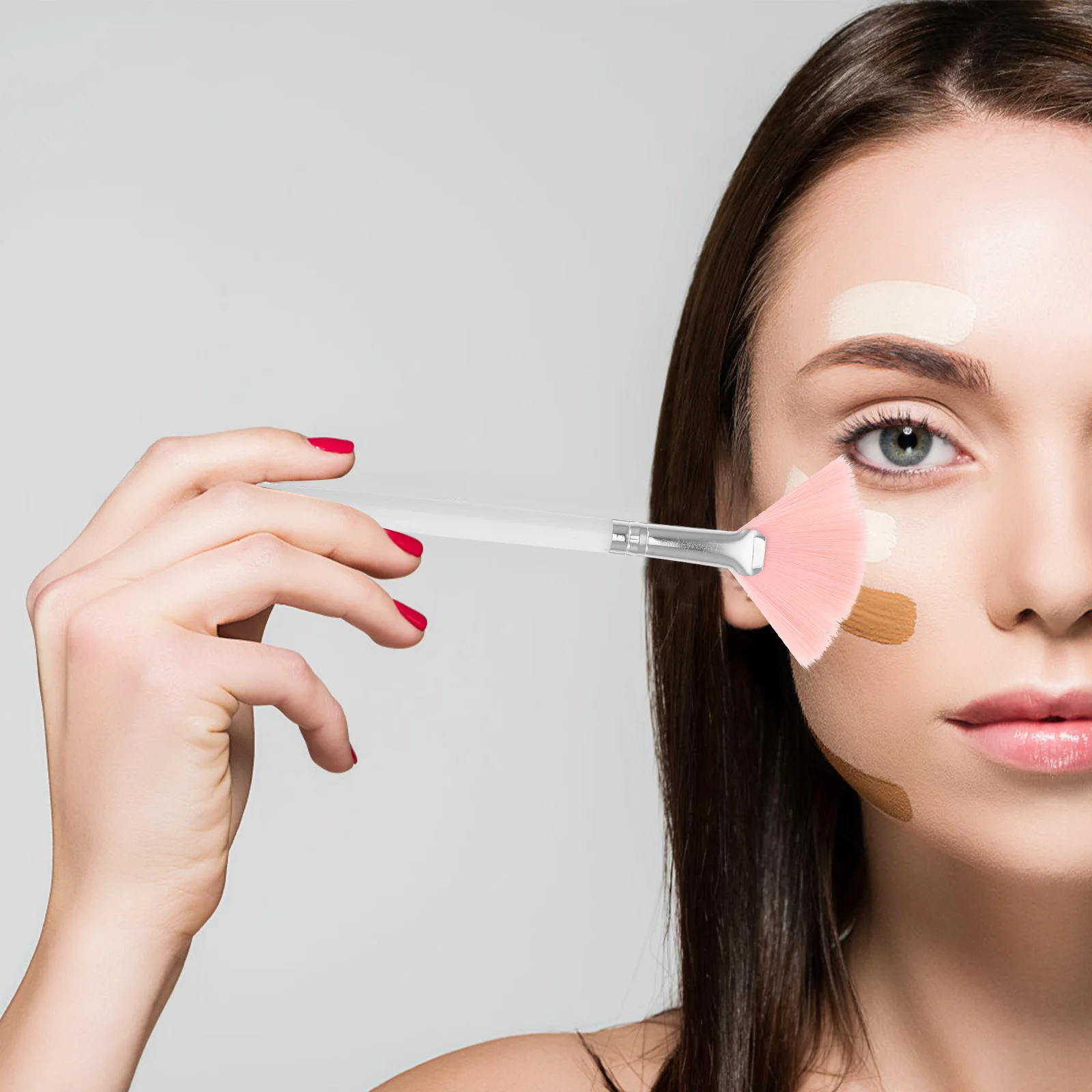 

4Pcs Fan Makeup Brushes Unique Elegant Face Brush Set Highlighting Cheekbones Contouring Blending Long Handle Facial Makeup