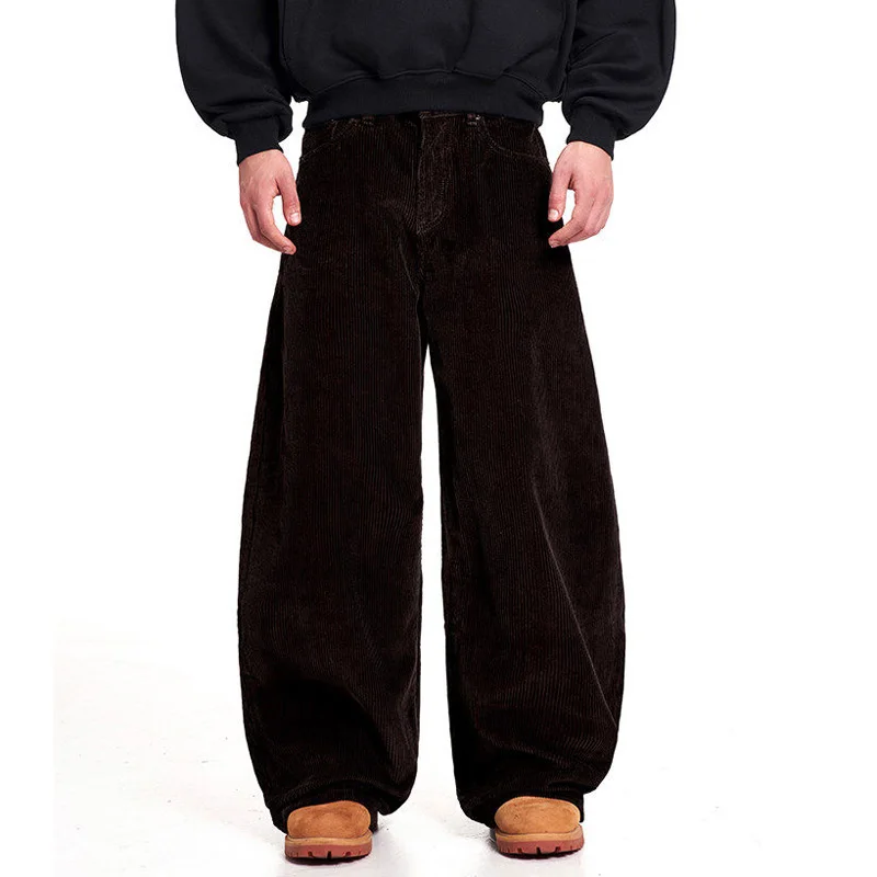 Men Streetwear Fashion Vintage Casual Loose Wide Leg Corduroy Machete Pants Boyfriend Baggy Trousers Scimitar Cargo Pant