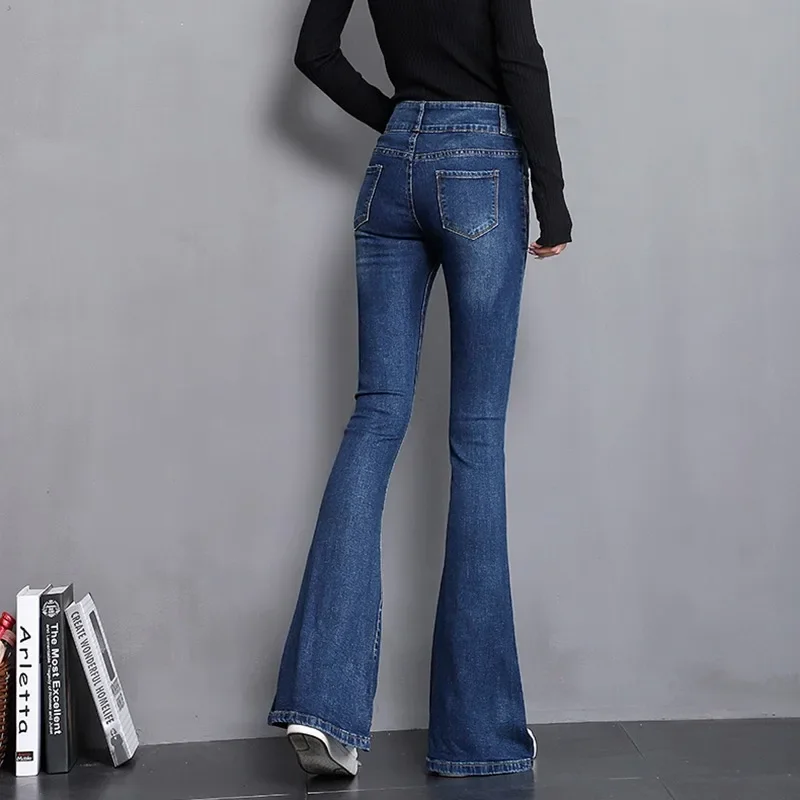 Streetwear Patchwork Skinny Flare Jeans New Vintage Stretch Denim Bell Bottom Pants Women Fashion Cowboy Mopping Trousers