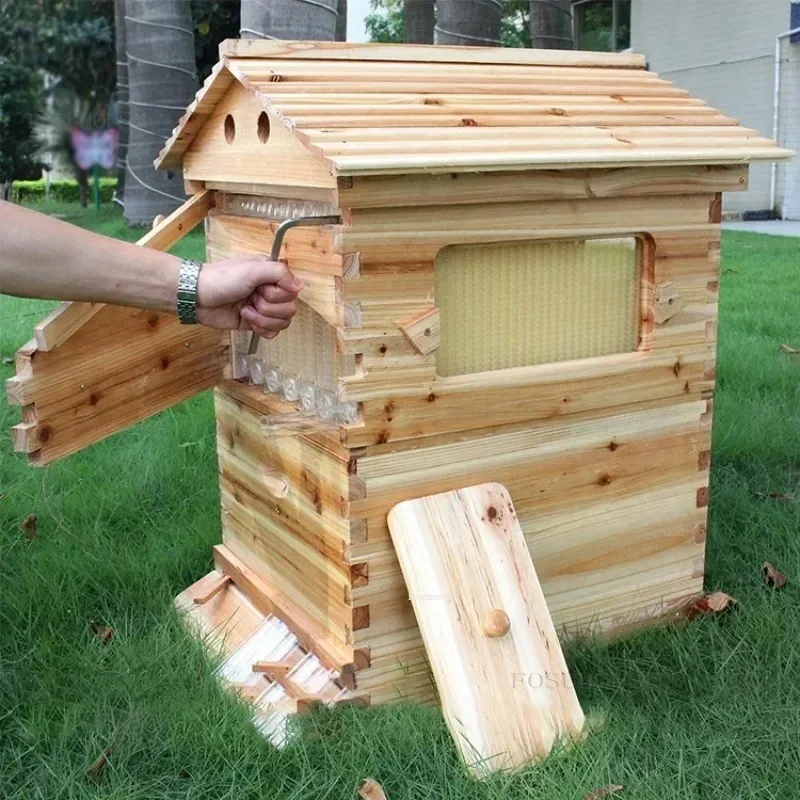 Wooden beehive with roof Automatic flow Bee box Automatic flow Honey nest Spleen Beekeeper Honey collection tool