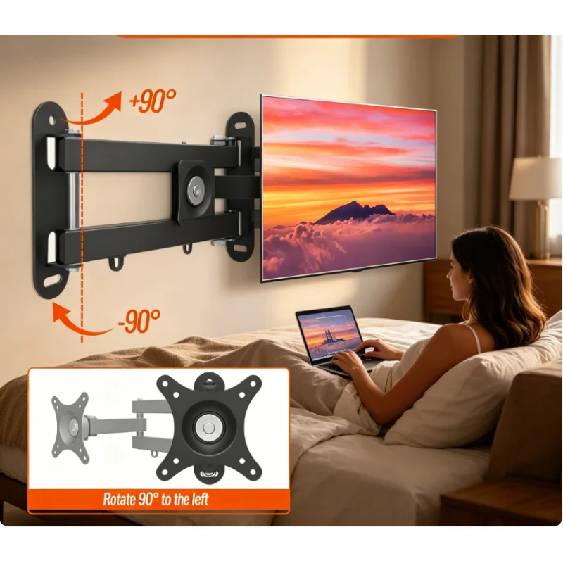 Universal Flat Panel Wall Mount Stand, 20° Tiltable 360° Rotated Bracket, TV Monitor Holder for 14-24 Inch Computer Screen