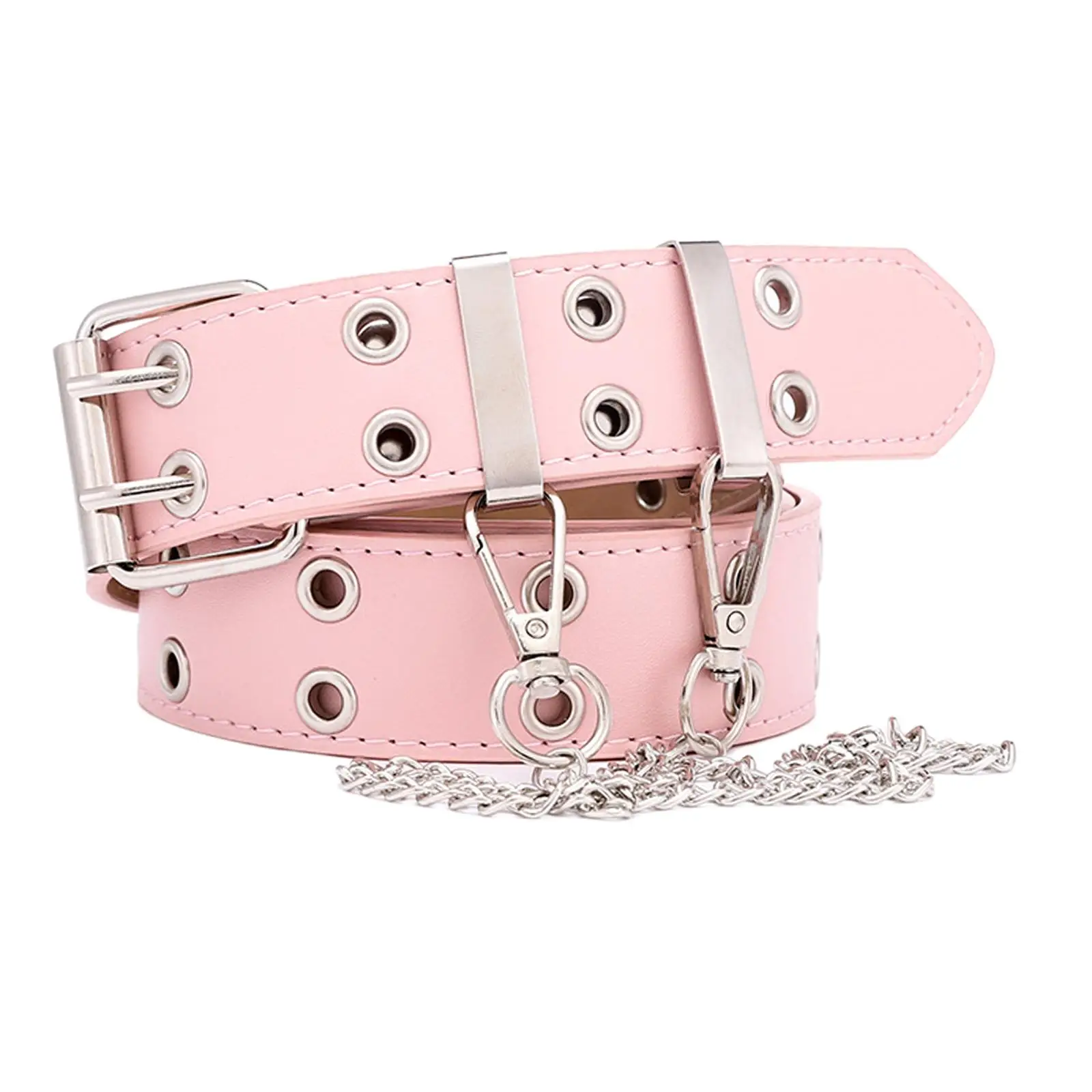 

Широкий поясной ремень для женщин, винтажный ремень из искусственной кожи с двойной пряжкой, полый дизайн, регулируемая цепочка в стиле панк для клубного танца, бара, косплея