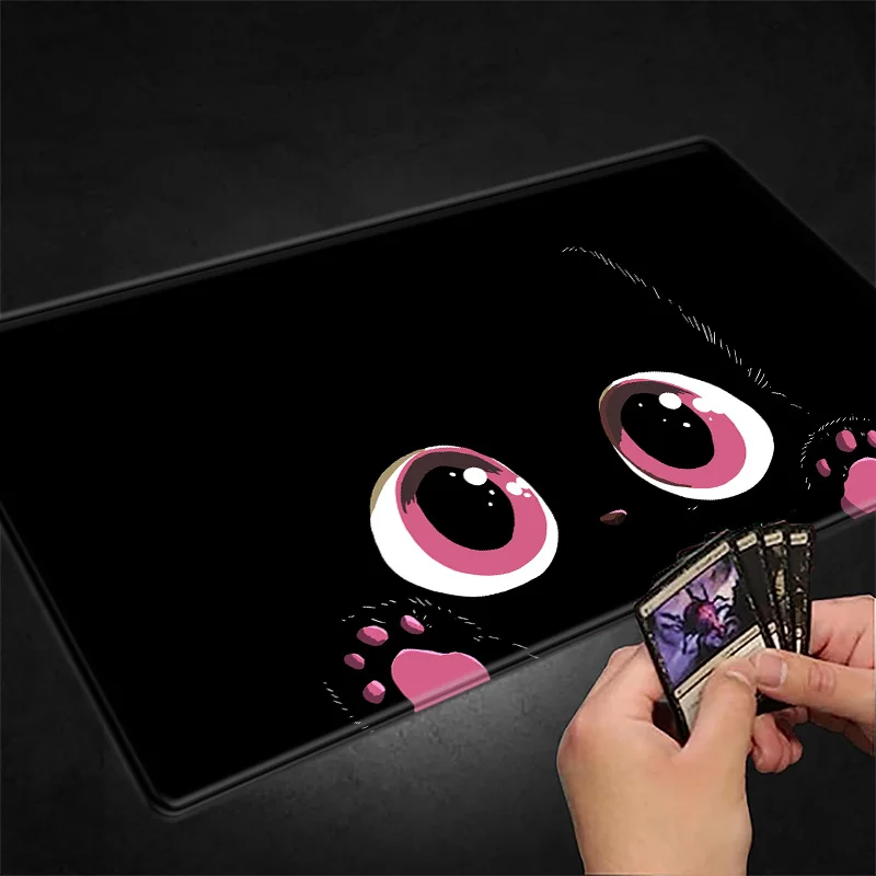 

Cute Anime Style Black & Pink Cat Magic Party Game Mat Durable Rubber for MTG&TCG Games 35X60cm Mouse Pad Offices Desk Mats