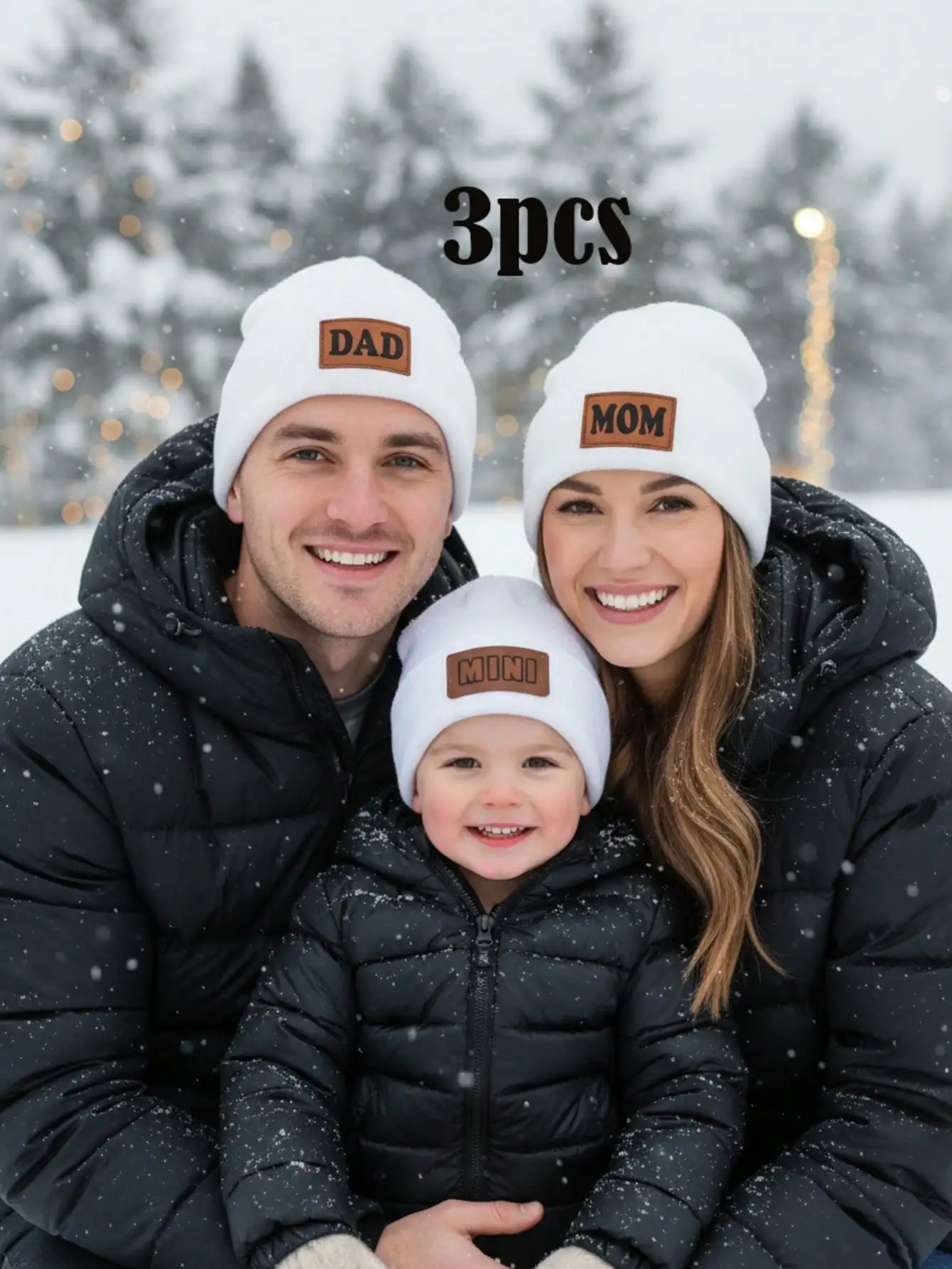3Pcs Parent-child Knit Hat Set, Fashion Knitted Beanies for Adults, Ladies and Older Kids Family Matching Hats for Autumn Winter