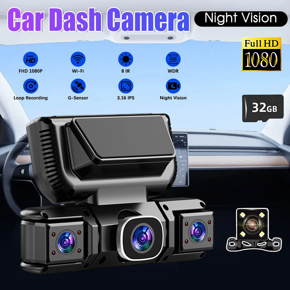 4 Channel Car Dash Camera 1080P Front and Rear Inside Left Right Driving Video Recorder Car Dashboard Camera Recorder for Cars