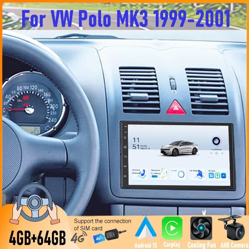 For VW POLO MK3 1999-2001 Car Stereo Radio Android 15 7inch Autoradio Multimedia Video Player 8+128GB FM GPS Navi Apple CarPlay