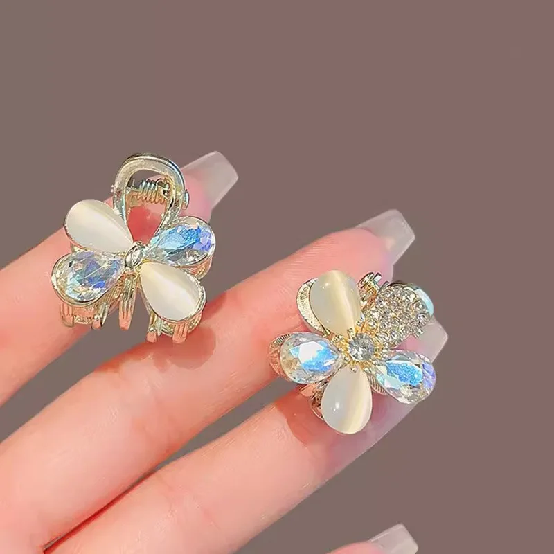 Exquisite Crystal Opal Hair Clip for Female Super Fairy Small Bow Hair Claw Forehead Bangs Hairpin Flower Head Accessories