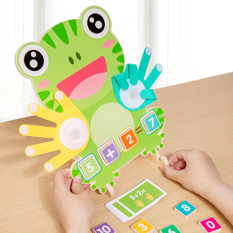 The Wooden Frog Finger Math Puzzle Toy Breaks Fingers Math Comes With 23 Double-Sided Cards Suitable For Children Aged 3-6