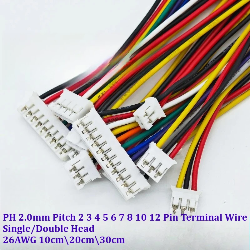 10Pcs/Lot PH2.0mm 2-12 P JST PH Style Cable Single Same Reverse Direction Color Wire 26AWG for Arduino Sensor Raspberry Pi