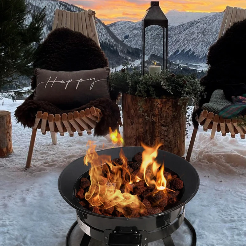 Outdoor Portable Gas Volcanic Stone Fire Pit,19 & 21 Inch Available, Comes with Grill Grid & Lava Rocks, Adjustable Heat Setting
