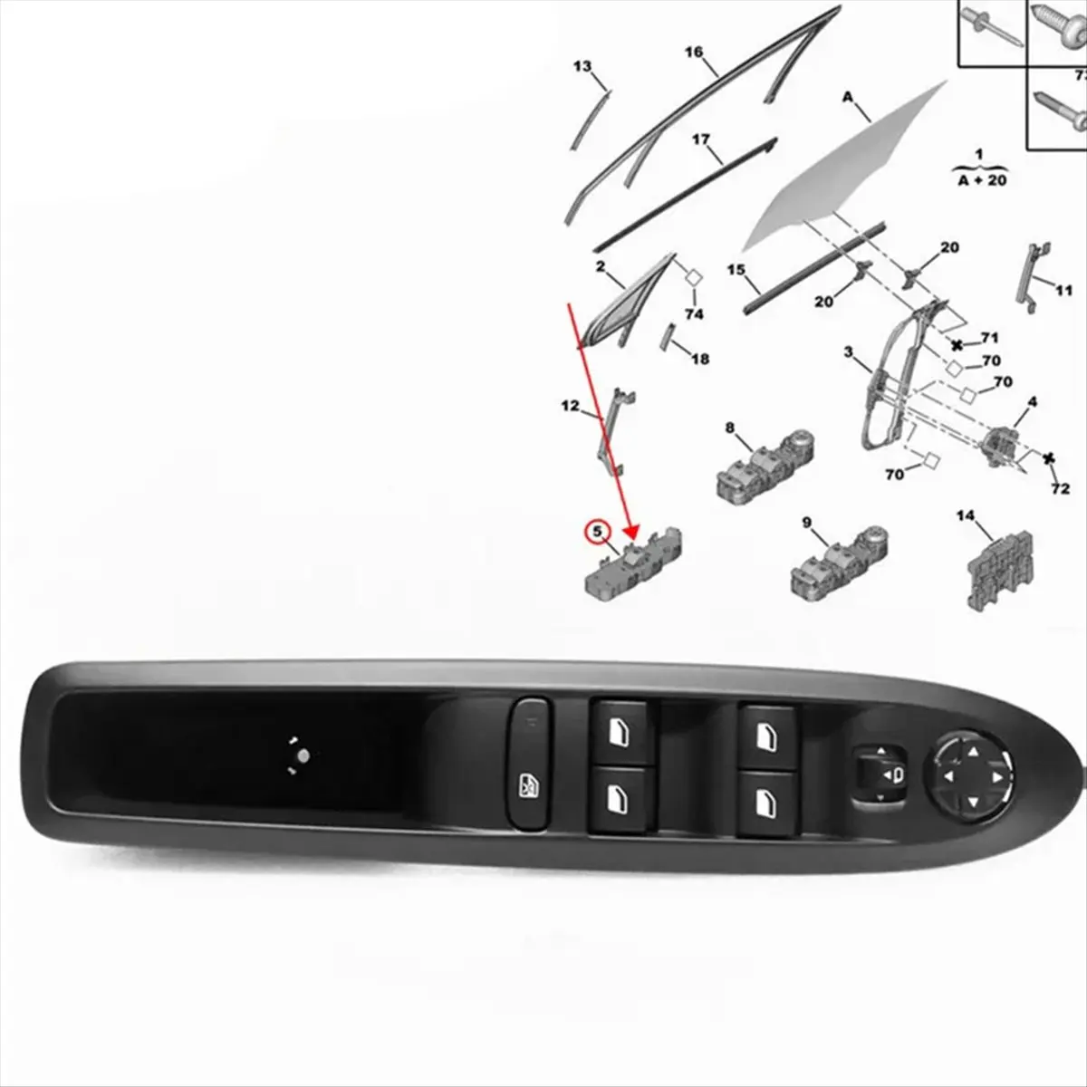 #07D Automotive Parts & Accessories,Left Power Window Regulator Switch Control Button 98068844ZD (Black)