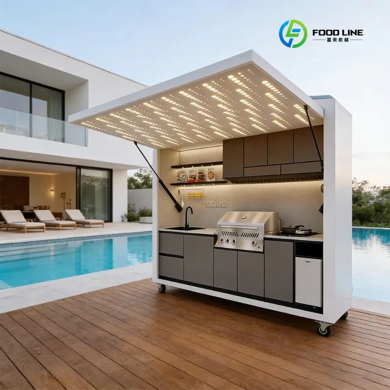 Modern Modular Outdoor Kitchen with BBQ Island Sink Dining Set-Ready-to-Assemble Stainless Steel Custom