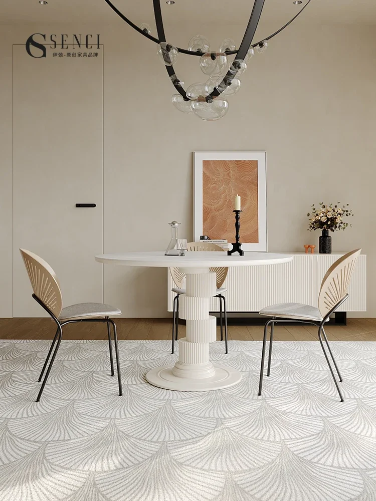 Dining Table High-End Imported Modern Simple Light French Cream Style White Household Negotiating round Table