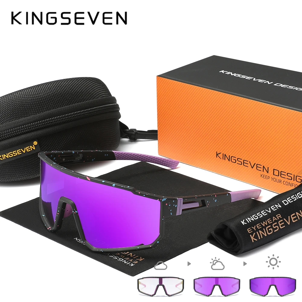 KINGSEVEN نظارات شمسية رياضية كاجوال لركوب الدراجات موضة الرجال والنساء UV400 نظارات واقية فوتوكروميك نظارات الطريق للدراجات الجبلية