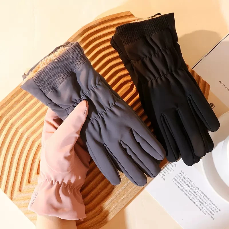 Guantes de invierno a prueba de viento para mujer, impermeables, pantalla táctil, felpa interna, mantener el calor, amigable con la piel, conducción