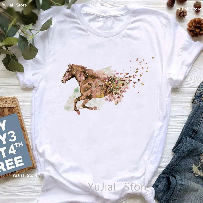 

Watercolor Unicorn/Horse Butterfly Animal Print Tshirt Women'S Clothing Summer Fashion Tops Tee Shirt Femme Harajuku Shirt