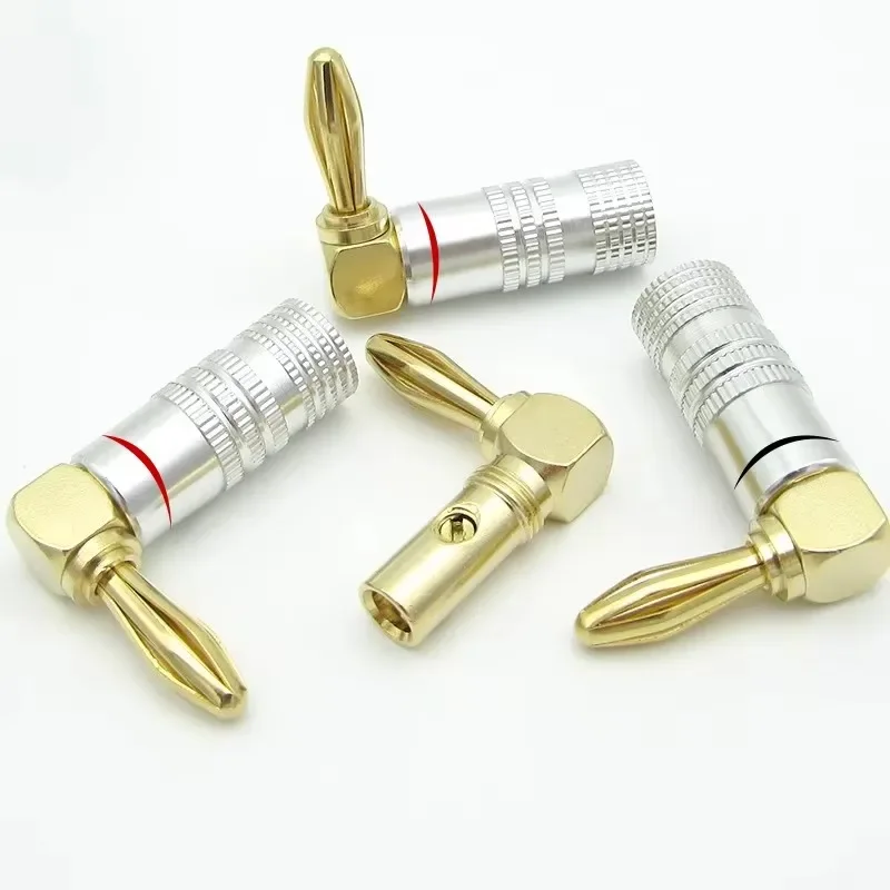 2PCS 4mm Banana Plug Right Angle 90 Degree Gold-Plated Video Speaker Adapter Audio  Banana Connectors