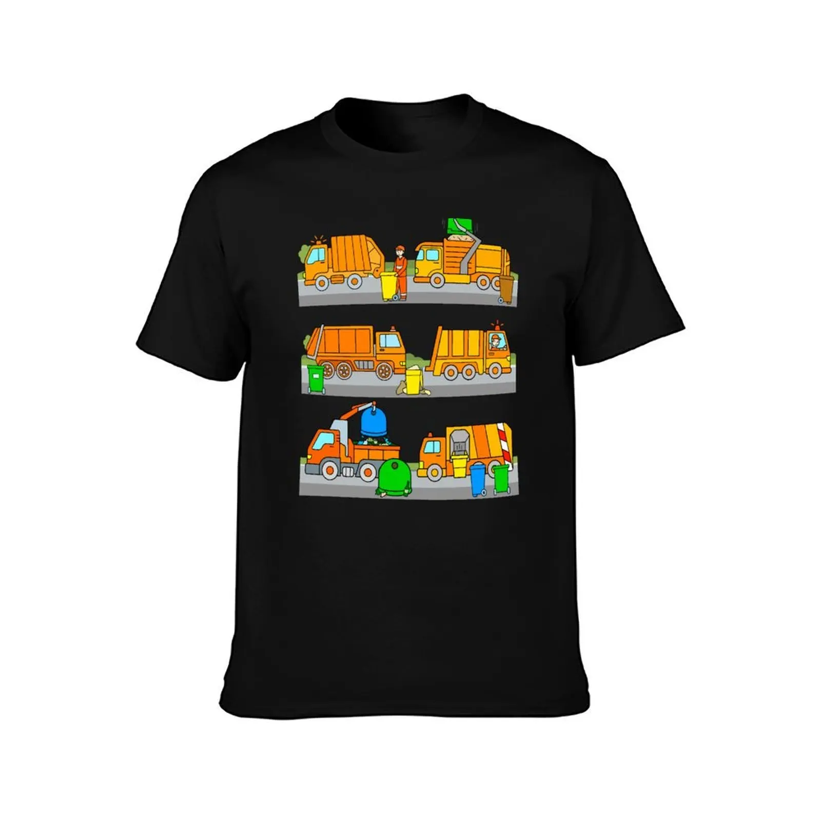 Kids Trash Trucks Garbage Vehicles T-Shirt, Summer Casual Cotton Tee, Oversized Streetwear Tops, Vintage Graphic Print
