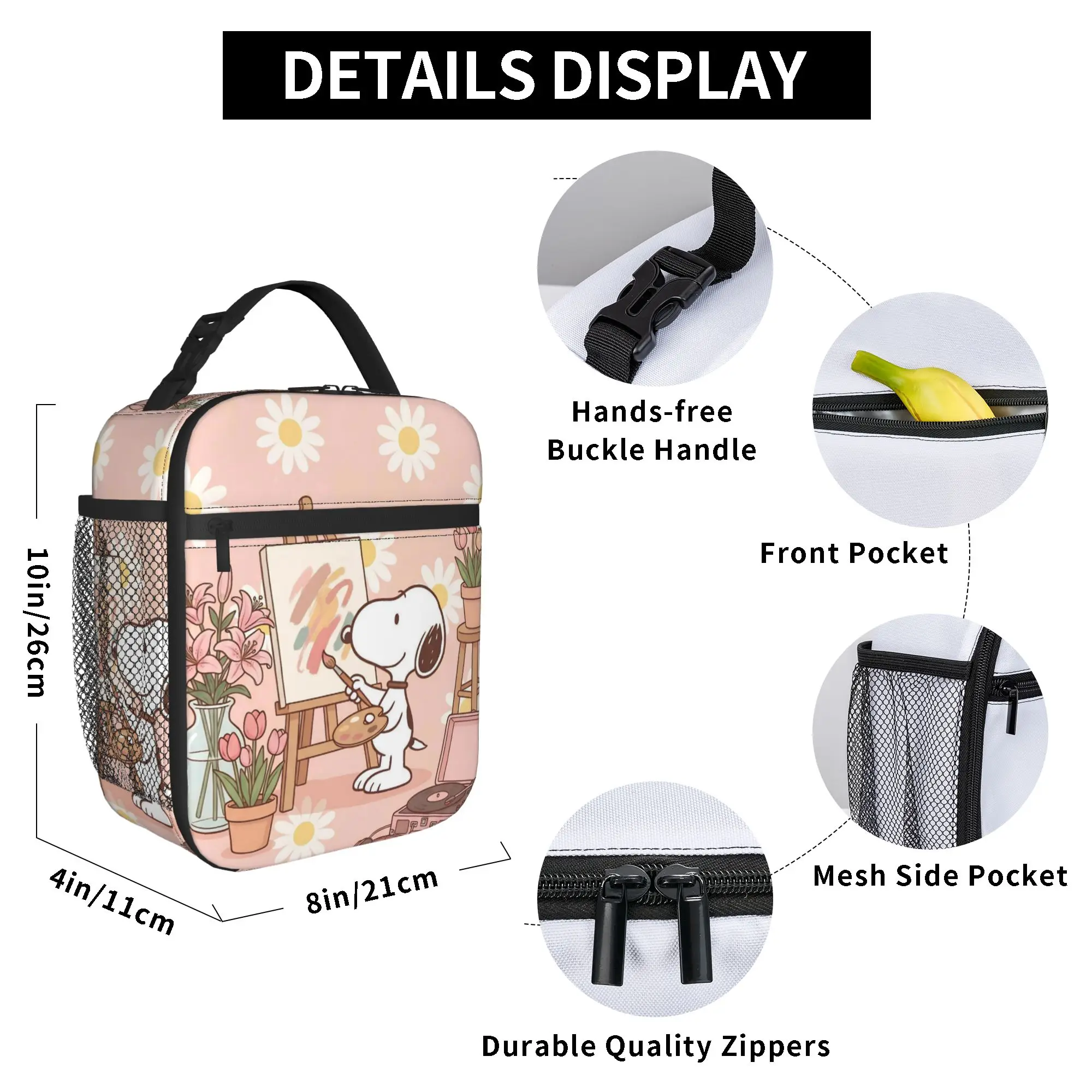 Drawing Cute S-Snoopys Insulated Lunch Bag Portable  Meal Container Cooler Bag Tote Lunch Box School  Picnic Food Storage Bags view 5