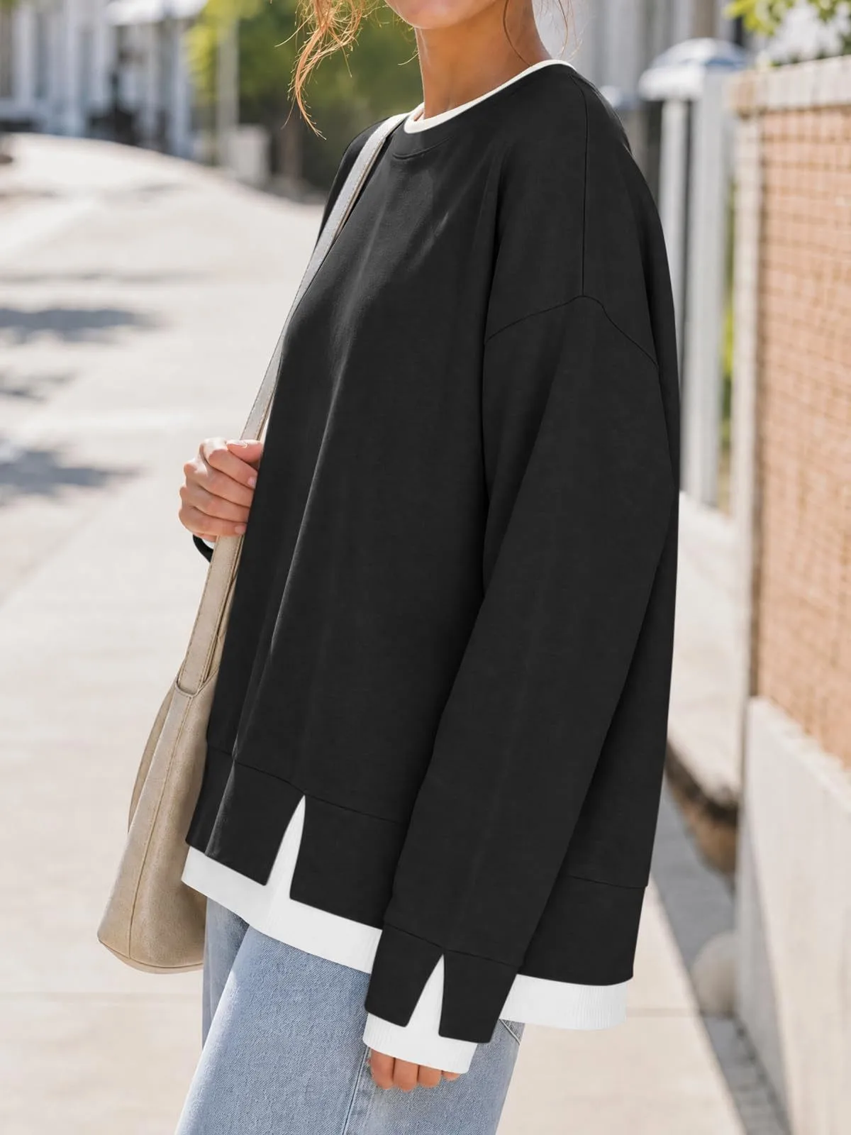 Loose Fit Pullover Hoodie Regular Length American and European Style with Mock Two Regular Thickness Casual Women Sweatshirts