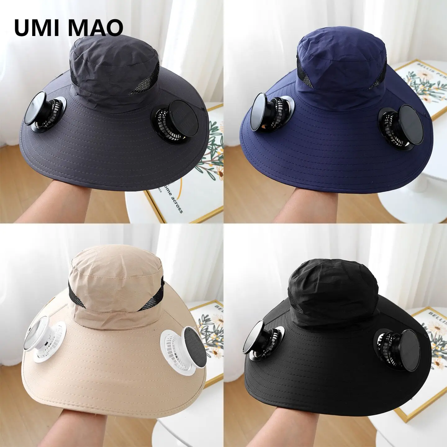 UMI MAO Summer Cap Wide Brim Electric Sun Hat With Fan For Men UV Protection Fisherman Hat Sunshade Hat For Women