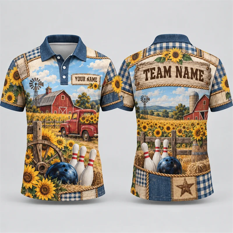 Custom Bowling Polo Shirt Personalized Name Team Name Vintage Art Print Short Sleeve Jersey League Tournament Sports Uniform Top
