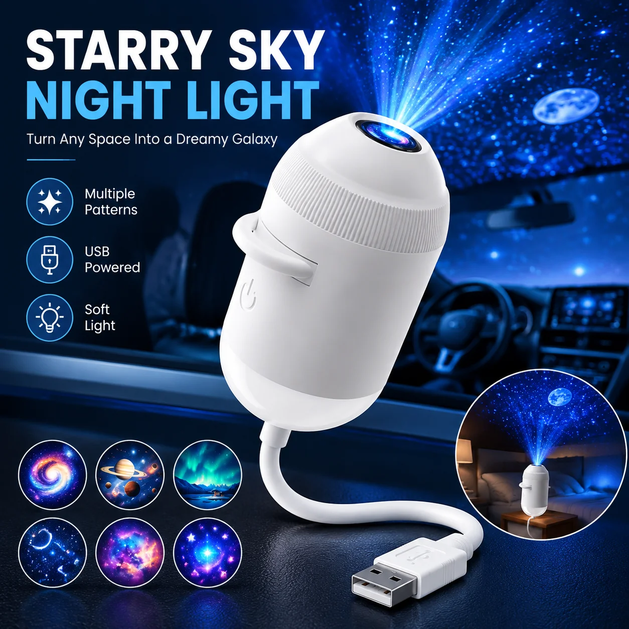 12-in-1 Intelligent Holographic Night Light Projector Plug Play Star Projector 360° Adjustable Galaxy Ocean Lamp Bedroom Ceiling