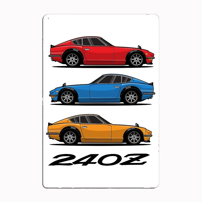 Color Stack Datsun 240 Z Illustration Race Car Racer Retro Metal Sign Poster Garage Indoor Room Decor Club Tin Home Wall Decor