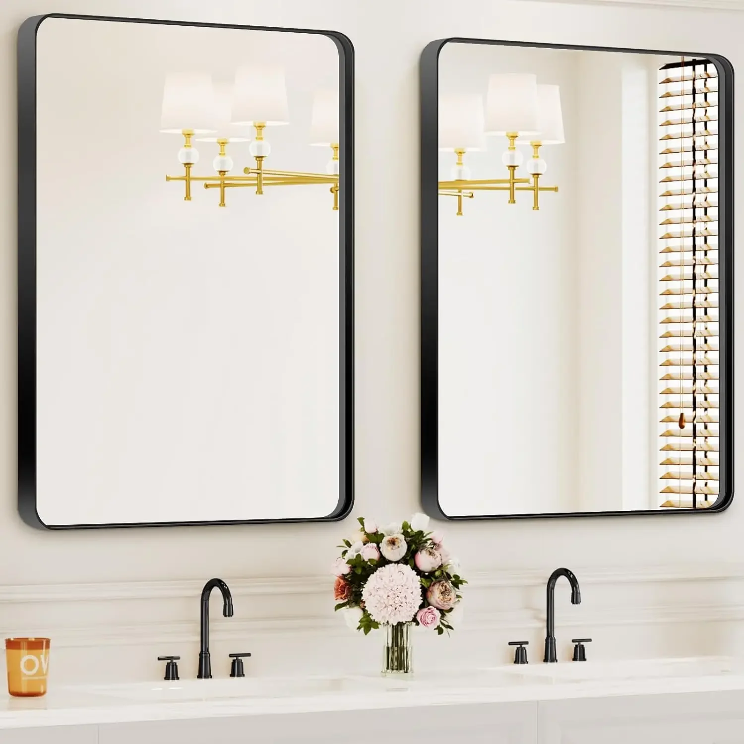 

Bathroom Mirror Over Sink 2 Piece 24x36 Inch Vanity Mirror Wall Mount Black Metal Frame Rectangle Farmhouse Restroom Hangs Horiz