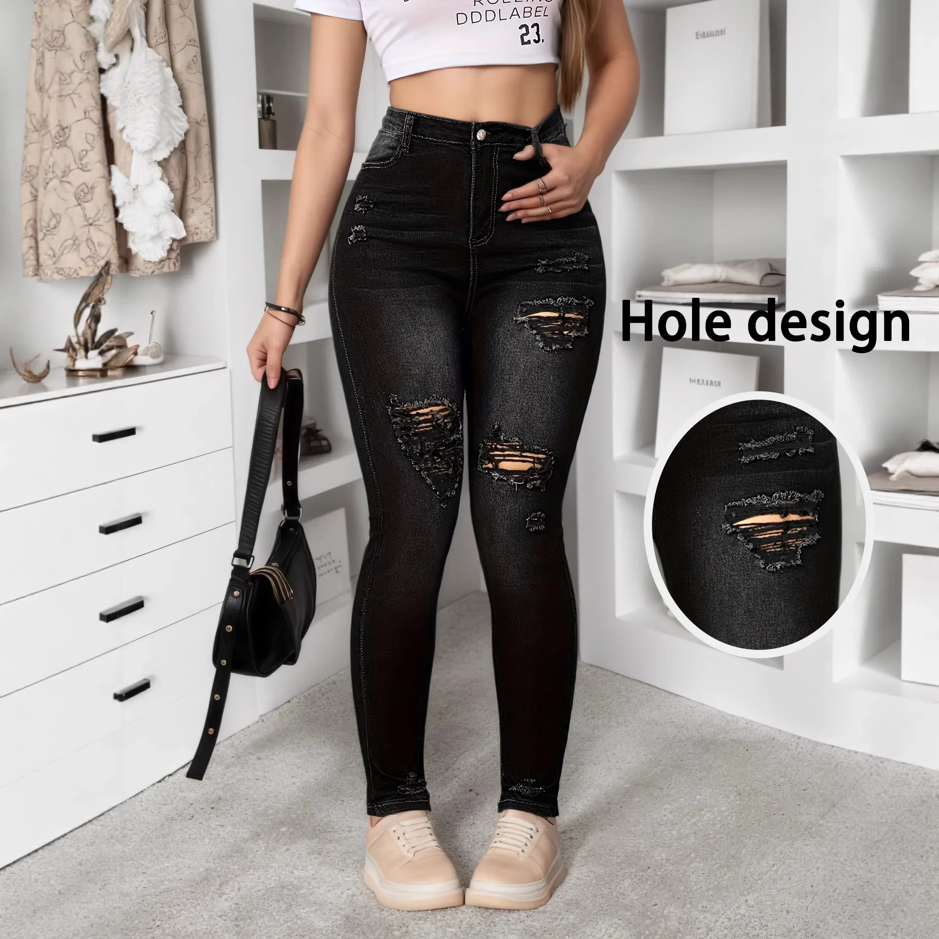 

2026 New Arrival Women's Trendy Distressed Skinny Jeans High Street Style Stretch Slim Fit Ankle Pants