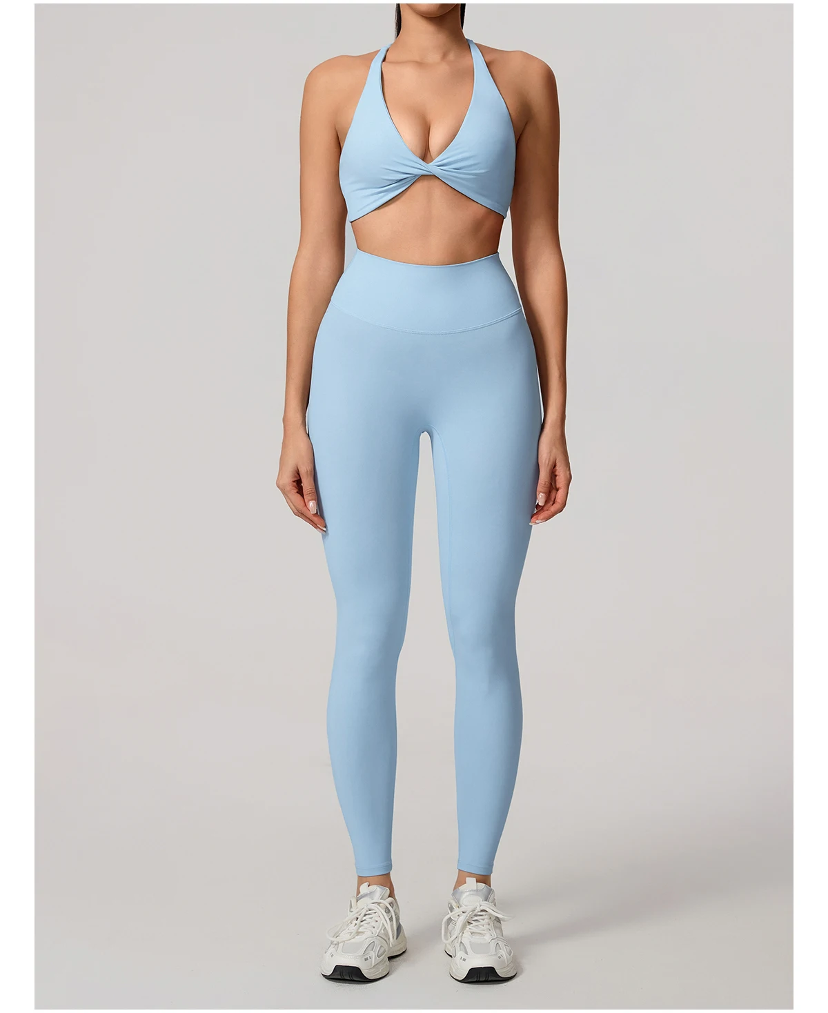 Hearuisavy Damen Workout-Set 2-teilig Sport-BH Hochtaillierte Leggings Rückenfreies Yoga-Top Fitness-Laufhose für Frauen – Detail 12