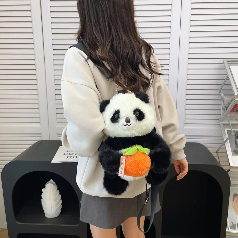 Cartoon New Small Panda Plush Stuffed Toys Shoulder Bag Simulation Panda Chinese Mascot Cute Large Capacity Backpack Gifts