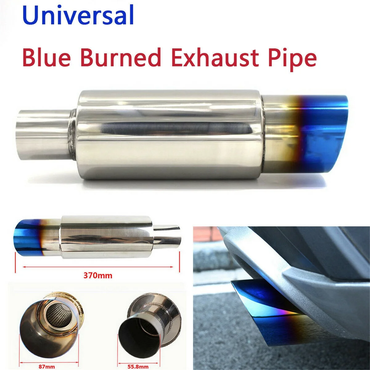 Car Universal Stainless Steel Rear Exhaust Pipe Square Muffler Tail Throat Muffler Tip Pipe 370mm Roasted