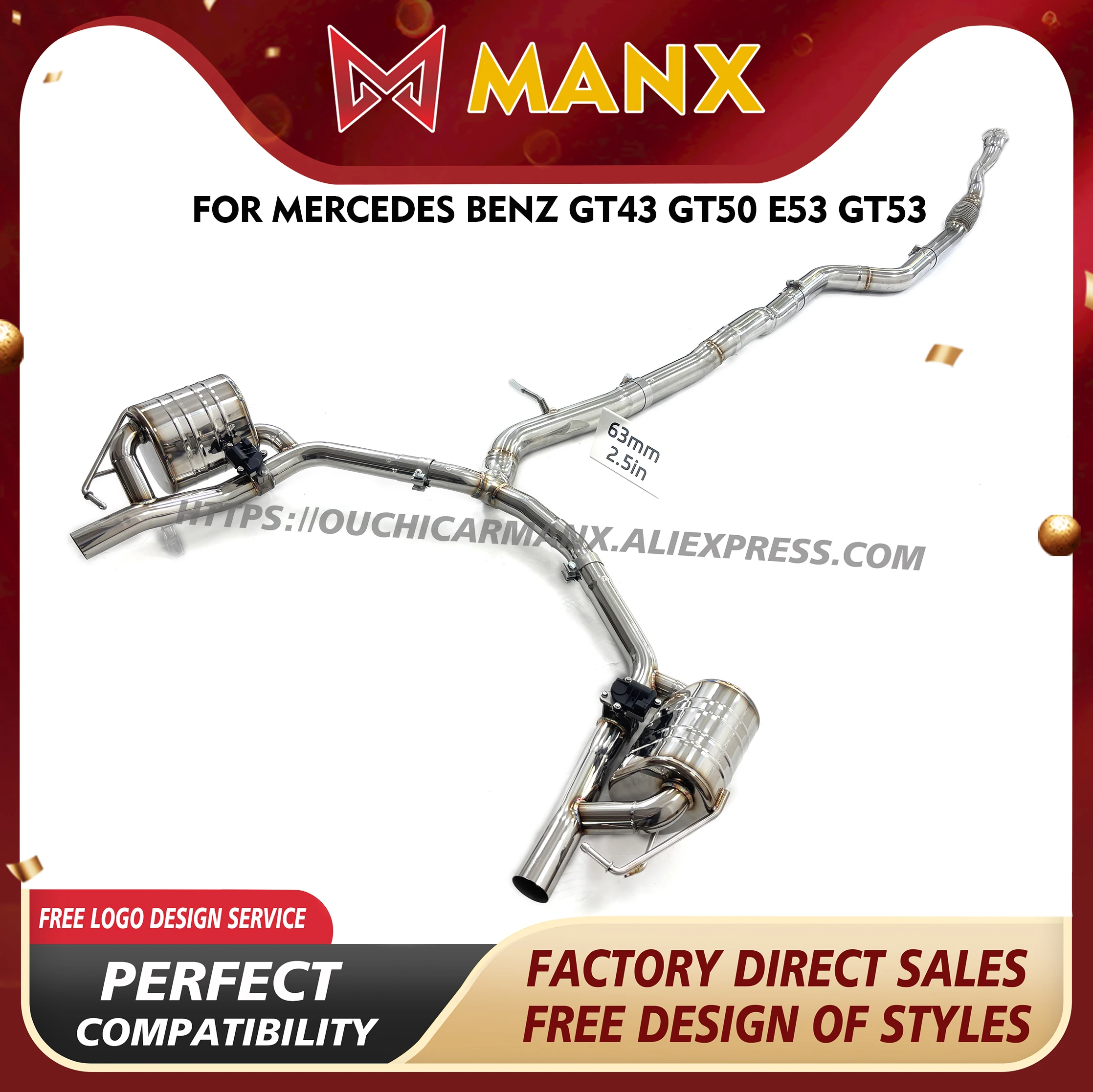 

MANX for Mercedes Benz GT43 GT50 E53 GT53 Catback with Electronic Valve SS304 Exhaust systems Lossless installation
