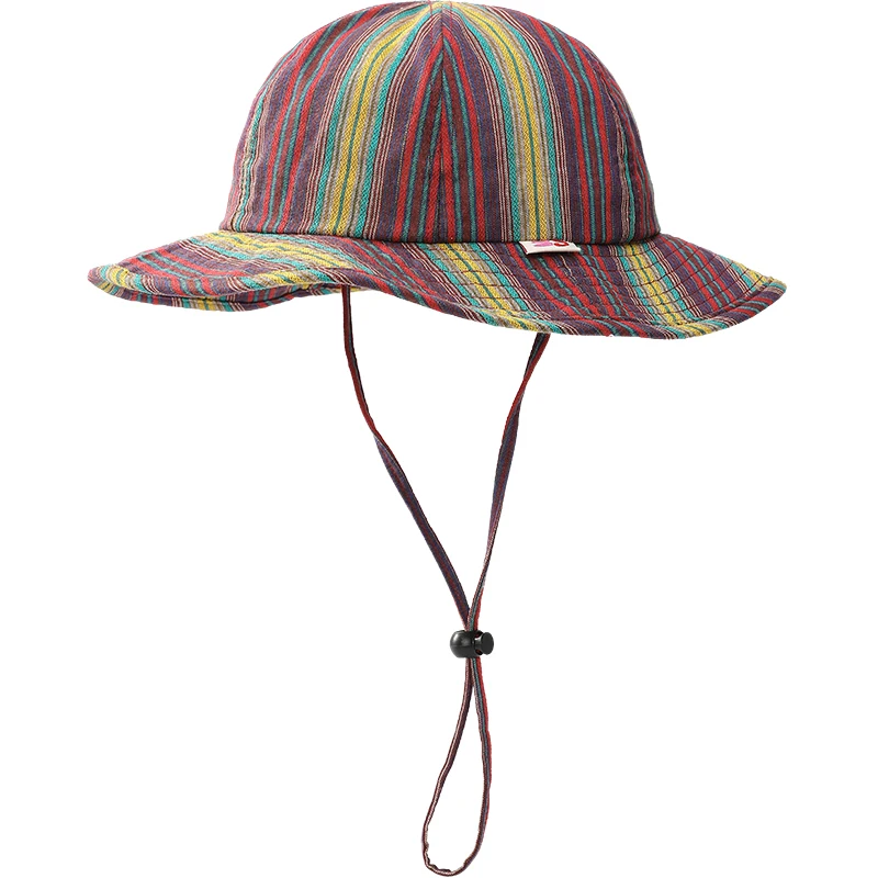 ELFSACK 2025 Autumn New Arrival Casual Stripes Color Block Bucket Hat Round Crown Drawstring Sun Hat for woman
