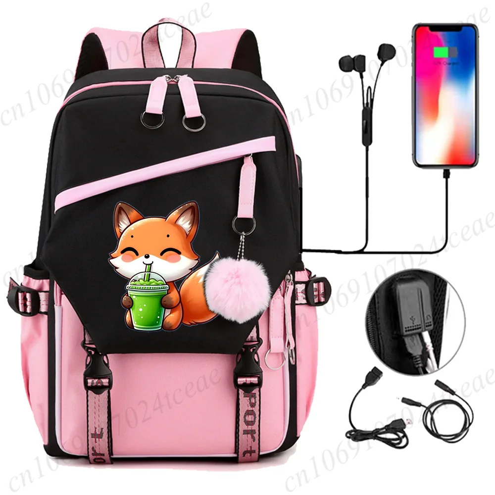 

Kawaii Fox Drinking Smoothie, модный модный рюкзак, рюкзак для школьников, компьютерный рюкзак, дорожный рюкзак, сумка