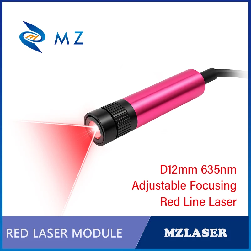 Compact Adjustable Focusing Red Line Laser Module 635nm D12mm 10mw 3V 5V 12V 24V Industrial Grade for Woodworking Machinery