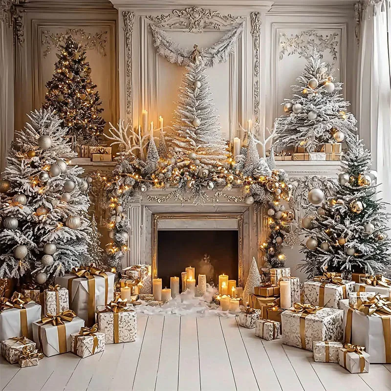 Mehofond-Fondo de fotografía de lujo para Navidad, elegante chimenea, retrato familiar, árboles, velas, regalos, decoración, utilería de fondo