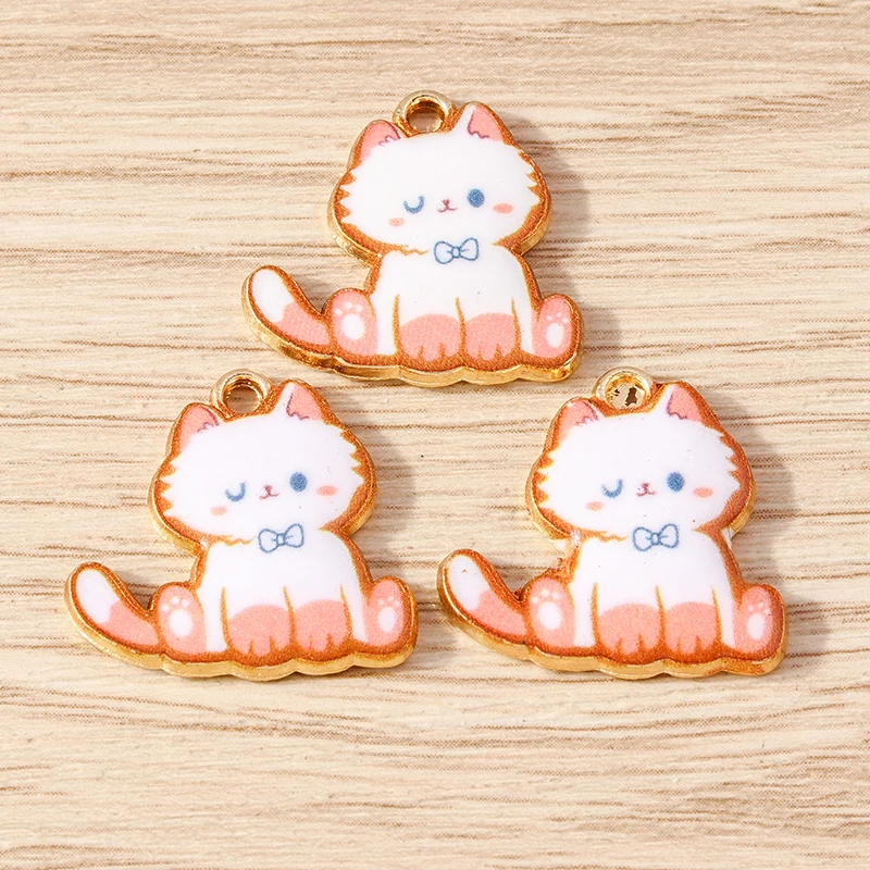 10 stücke 22x22mm Cartoon Tier Charms Emaille Tasse Katze Muster Charms Anhänger für Schmuck Herstellung Ohrringe Halskette DIY Handwerk Geschenke – Detail 13