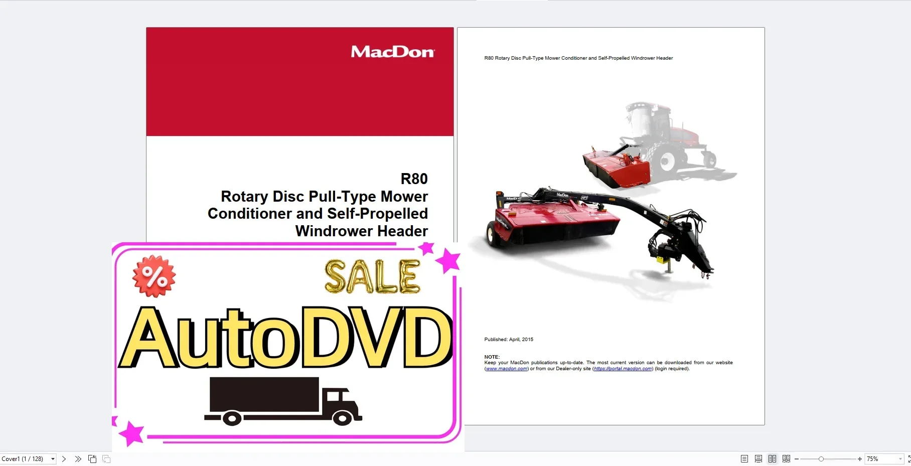 

AutoDVD MACDON Agricultural 15.4GB PDF Operator Maintenance Trouble Shooting & Parts Manuals