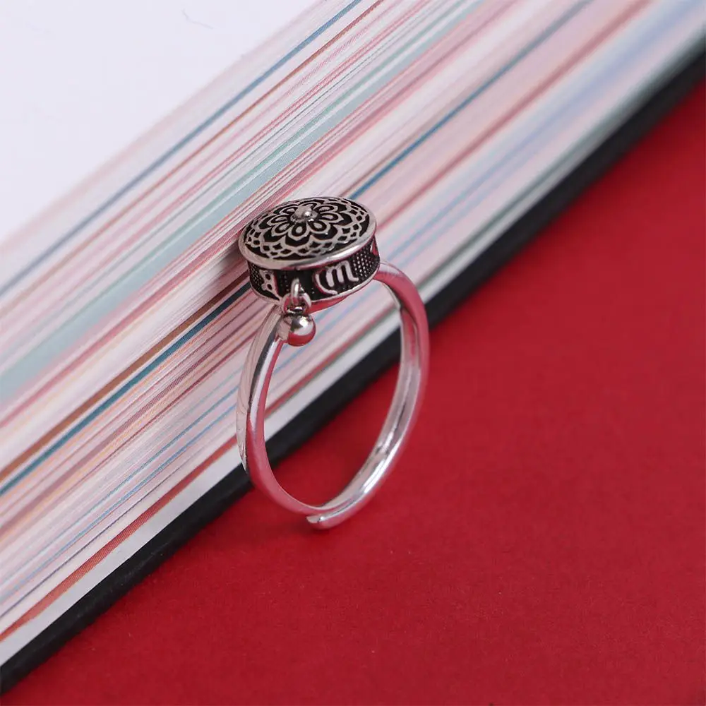 Women Vintage Rotatable Transfer ring Buddhism Hua Tai Sui Ethnic Style Ring Korean Style Ring Amulet Opening Ring Female Rings