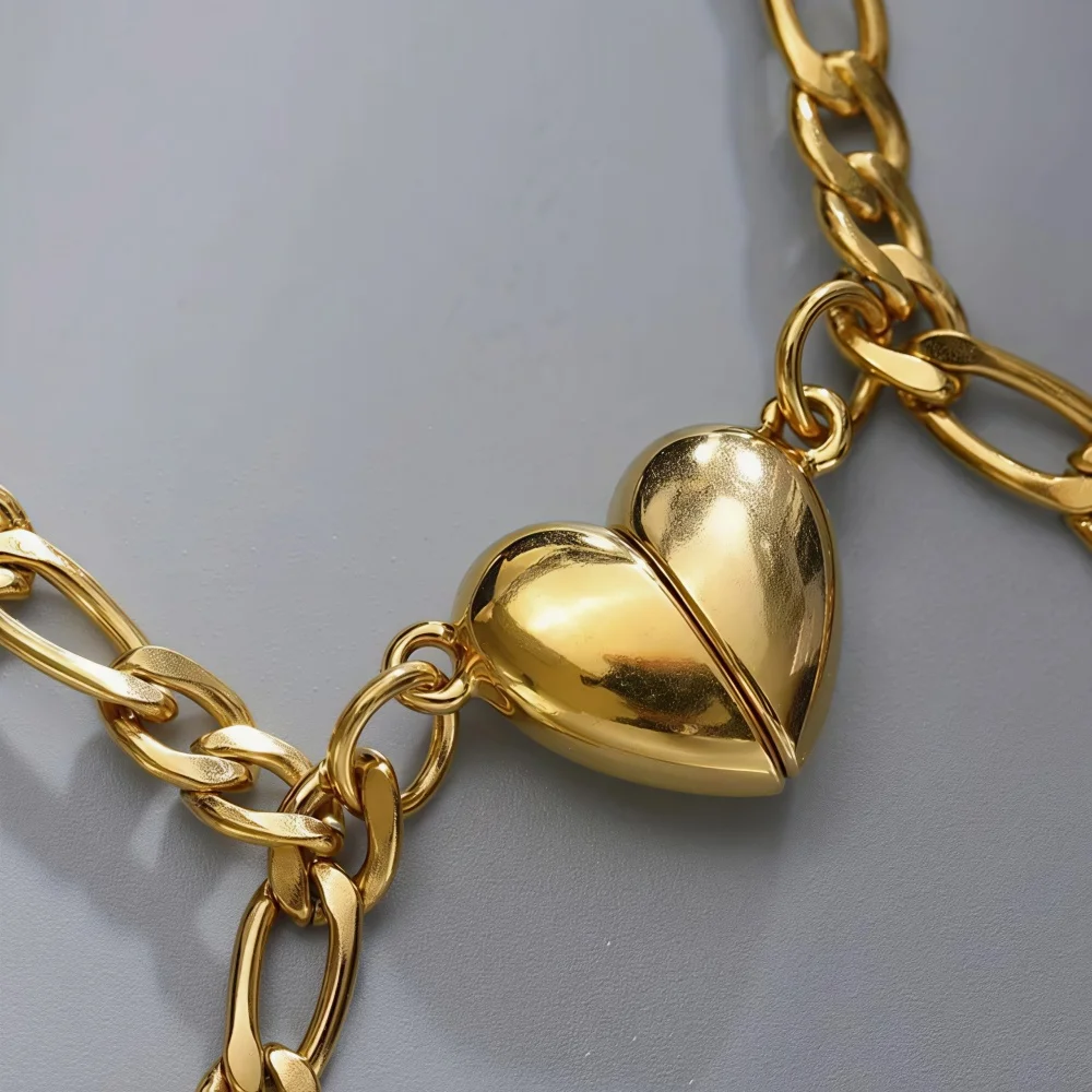 Retro Love Magnetisches Paar-Armband, Einfaches Herren-Armband in Goldfarbe aus Edelstahl mit NK-Kette, Modisches Damen-Party-Schmuckstück – Detail 5