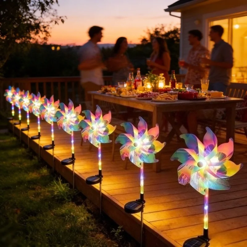 Colorful Windmill Solar Garden Light Outdoor Waterproof LED Rotating Flower Stake Lamp for Lawn Pathway Yard Landscape Decor