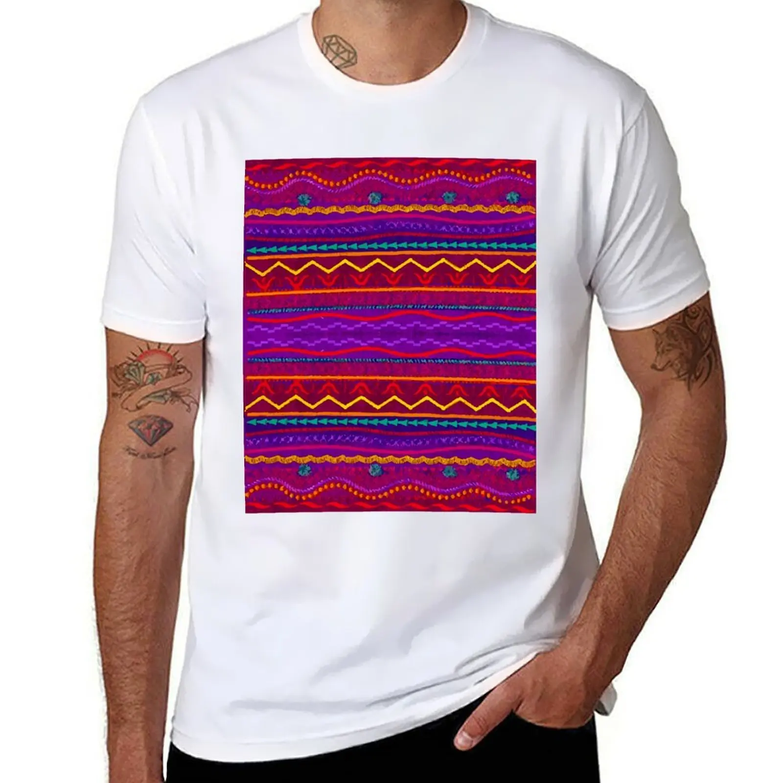 

Maximalist rebozo print multicolor stripes rainbow dopamine decor T-Shirt t shirts cotton 100% T-Shirt
