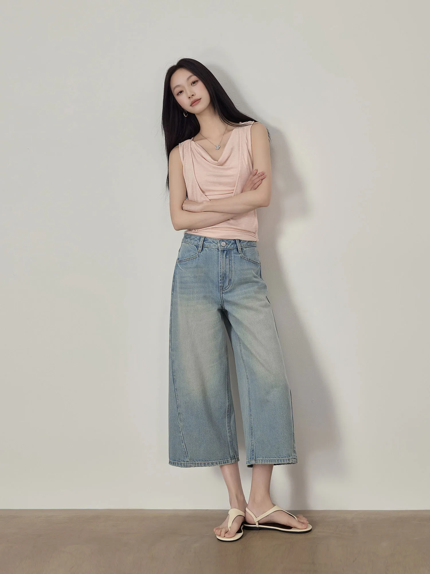 

Женские джинсы Risen Petite с высокой талией, широкими штанинами, летние, повседневные, из хлопка, светло-голубые, прямые, свободные, с эффектом похудения