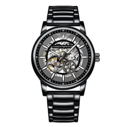 Skeleton Mechanical Watch Men Black Top Brand Stainless Steel Luxury Business Boy relogios masculino 2025