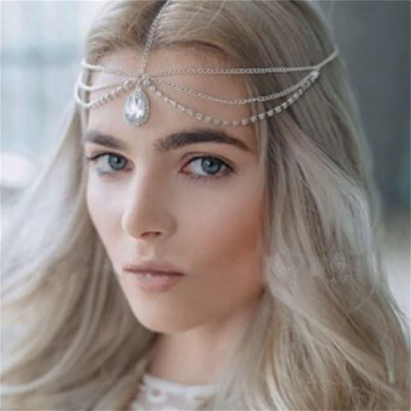 Crystal Forehead Dance Eyebrow Pendant Headdress Crystal Forehead Chain Water Drop Hair Ornament Head Chain Bohemian Headdress